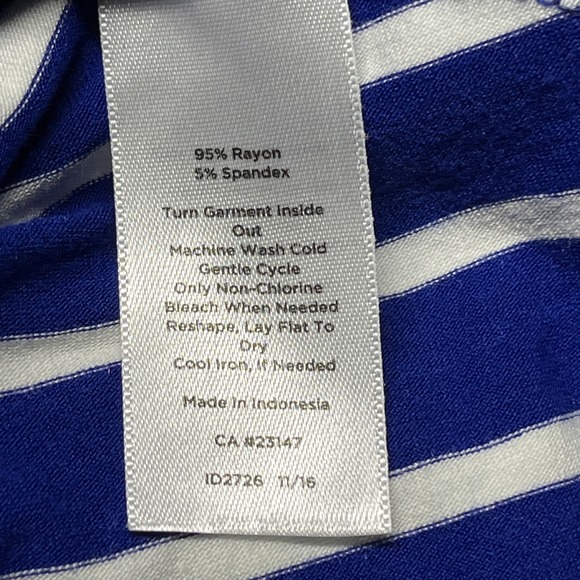 Talbots Women Maxi Dress Royal Blue White Stripe Sleeveless Sz M Petite Belted - Picture 9 of 9